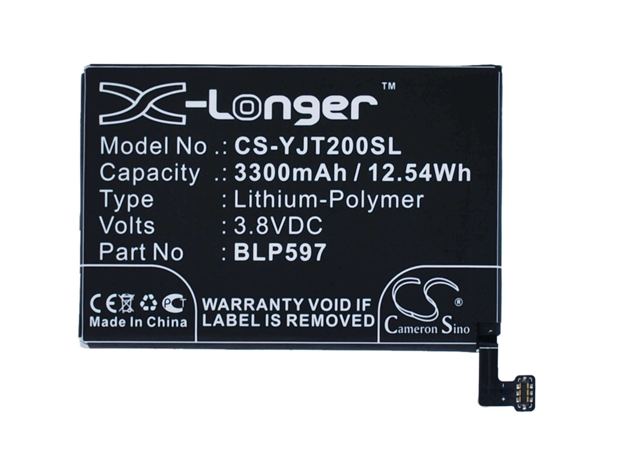 3.8V, Li-Polymer, 3300mAh, SmartPhone battery fits Oneplus, Blp597, 2, 2 Global Dual Sim, 12.54Wh Mobile, SmartPhone Cameron Sino Technology Limited (Suspended)