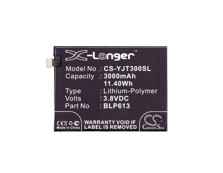 3.8V, Li-Polymer, 3000mAh, SmartPhone battery fits Oneplus, Blp613, 3, 3 Dual Sim, 11.4Wh Mobile, SmartPhone Cameron Sino Technology Limited (Smartphone)