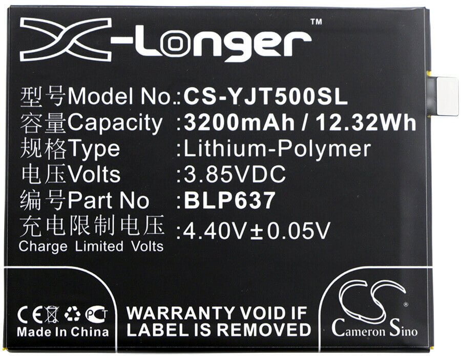 3.85V, Li-Polymer, 3200mAh, SmartPhone battery fits Oneplus, Blp637, 5, 5 Dual Sim, 12.32Wh Mobile, SmartPhone Cameron Sino Technology Limited (Smartphone)