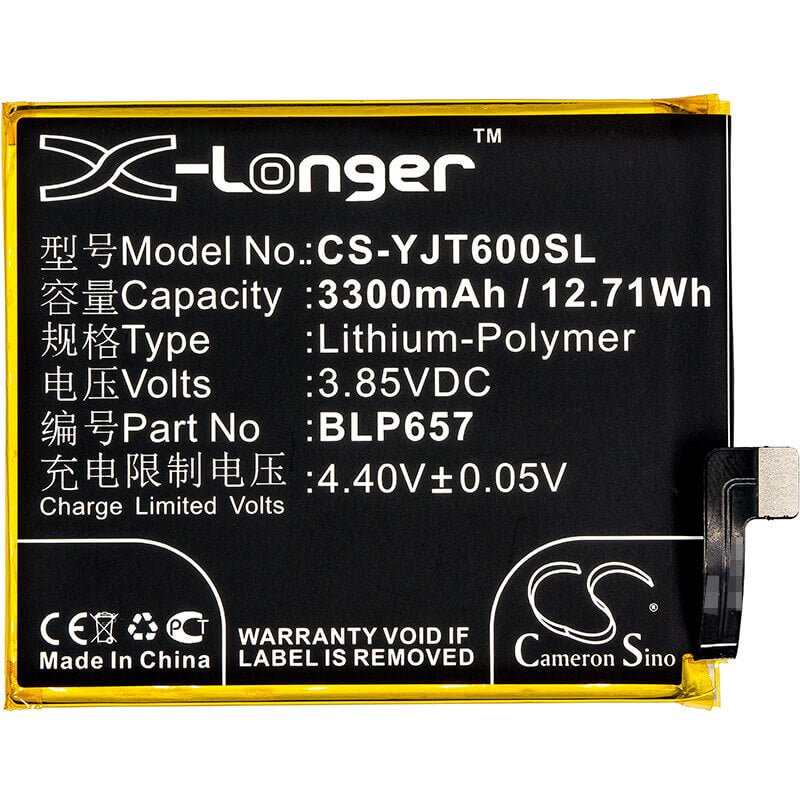 3.85V, Li-Polymer, 3300mAh, SmartPhone battery fits Oneplus, Blp657, 6, 6 Dual Sim, 12.71Wh Mobile, SmartPhone Cameron Sino Technology Limited (Smartphone)