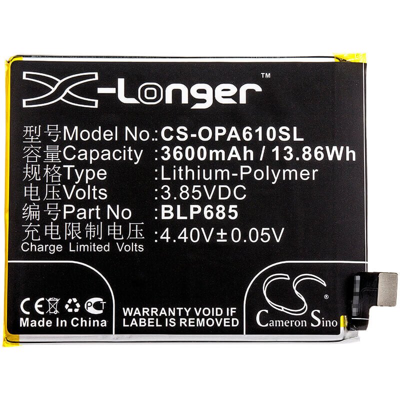 3.85V, Li-Polymer, 3600mAh, SmartPhone battery fits Oneplus, Blp685, 6t, A6010, 13.86Wh Mobile, SmartPhone Cameron Sino Technology Limited (Smartphone)