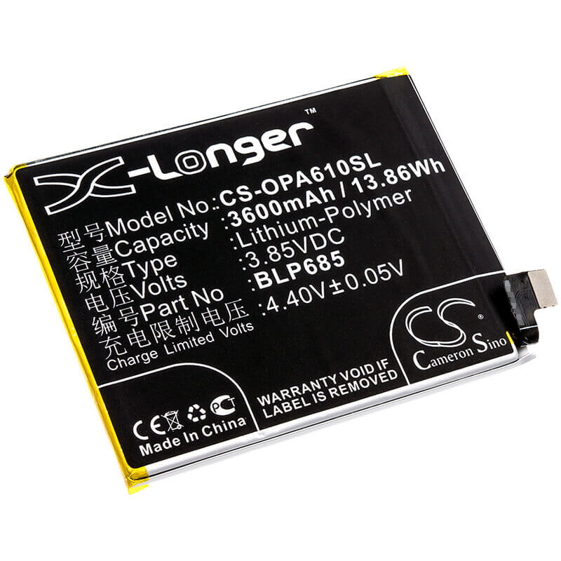 3.85V, Li-Polymer, 3600mAh, SmartPhone battery fits Oneplus, Blp685, 6t, A6010, 13.86Wh Mobile, SmartPhone Cameron Sino Technology Limited (Smartphone)