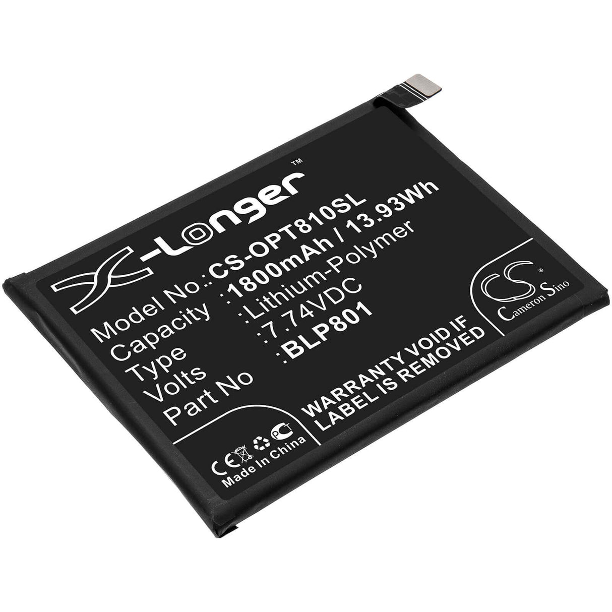 7.74V, Li-Polymer, 1800mAh, SmartPhone battery fits Oneplus, Blp801, 8t+ 5g, Kb2003, 13.93Wh Mobile, SmartPhone Cameron Sino Technology Limited (Smartphone)