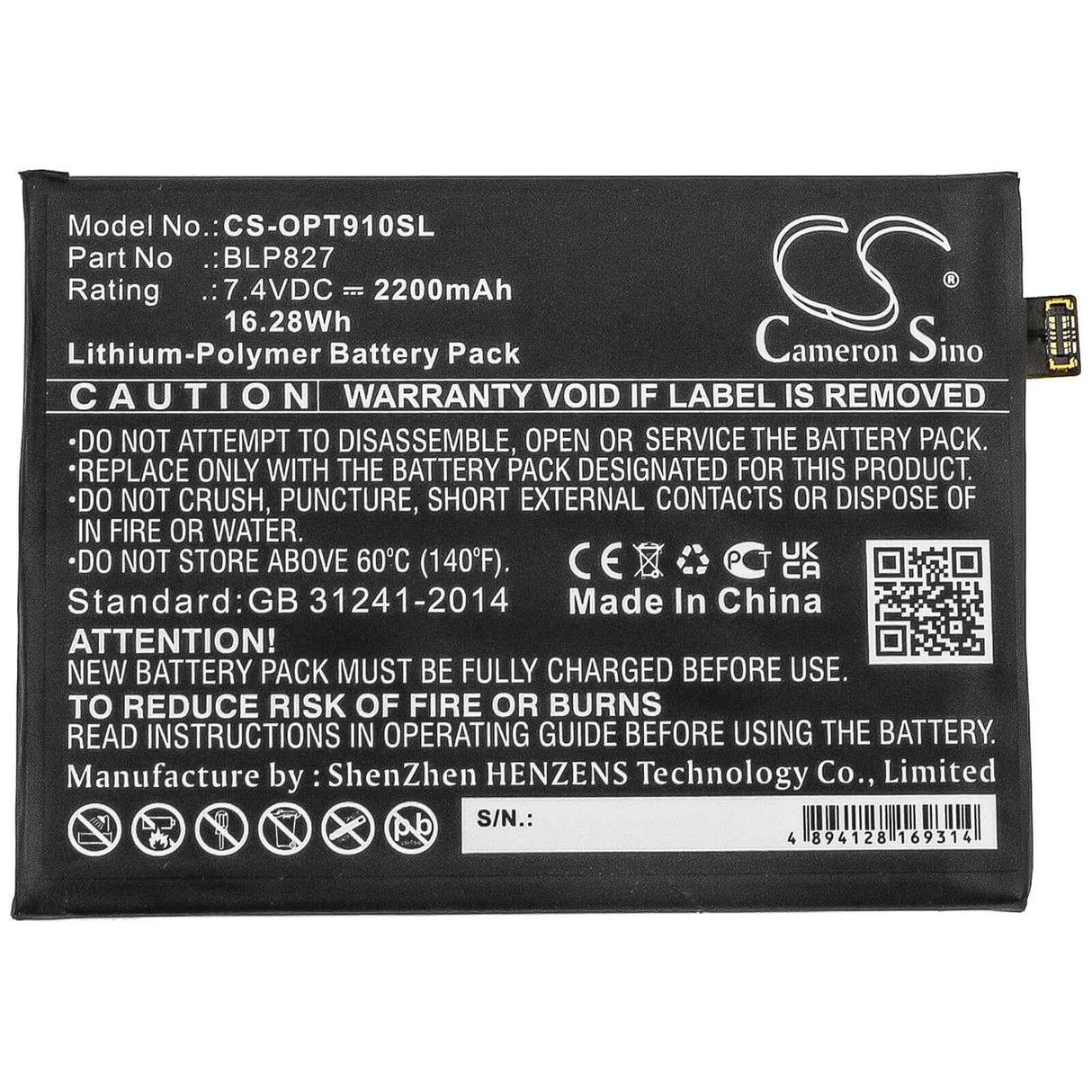 7.4V, Li-Polymer, 2200mAh, SmartPhone battery fits Oneplus, Blp827, 9 Pro 5g, Le2120, 16.28Wh Mobile, SmartPhone Cameron Sino Technology Limited (Smartphone)