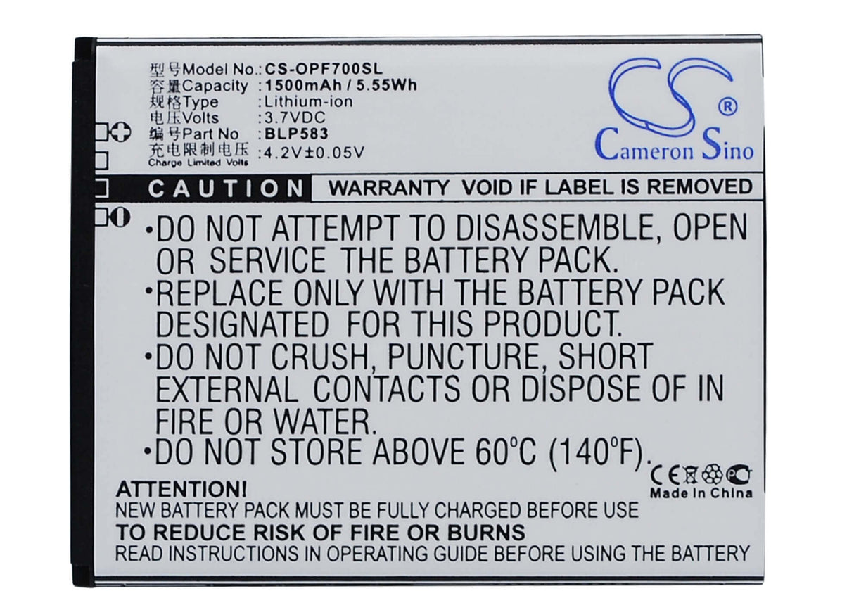 3,7V, Li-ion, 1500mAh, batterie de smartphone compatible Oppo, Blp583, 1105, 1107, 5,55Wh Mobile, Smartphone Cameron Sino Technology Limited (Smartphone)