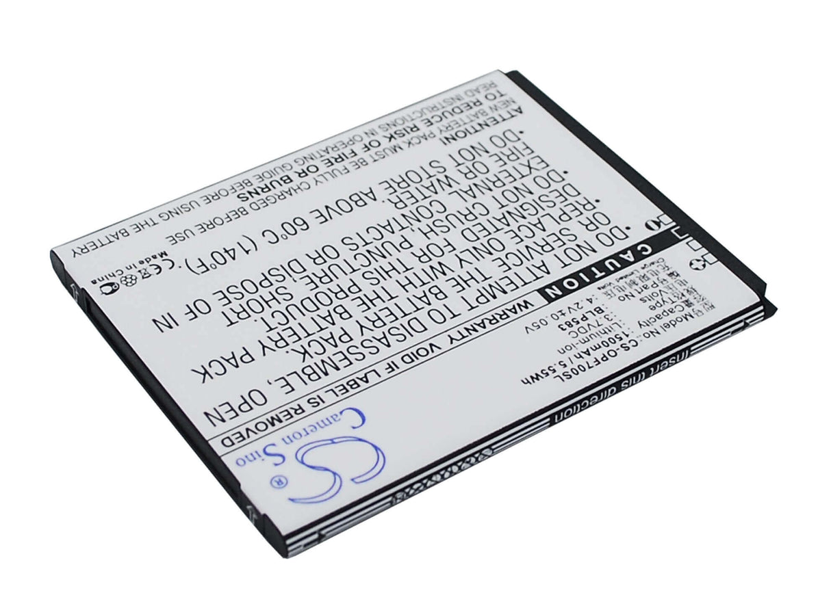 3,7V, Li-ion, 1500mAh, batterie de smartphone compatible Oppo, Blp583, 1105, 1107, 5,55Wh Mobile, Smartphone Cameron Sino Technology Limited (Smartphone)