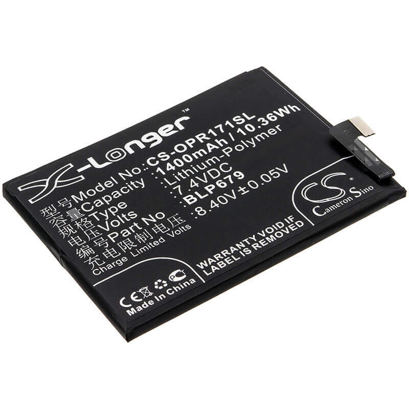 7.4V, Li-Polymer, 1400mAh, SmartPhone battery fits Oppo, Blp679, 1877, Cph1877, 10.36Wh Mobile, SmartPhone Cameron Sino Technology Limited (Smartphone)