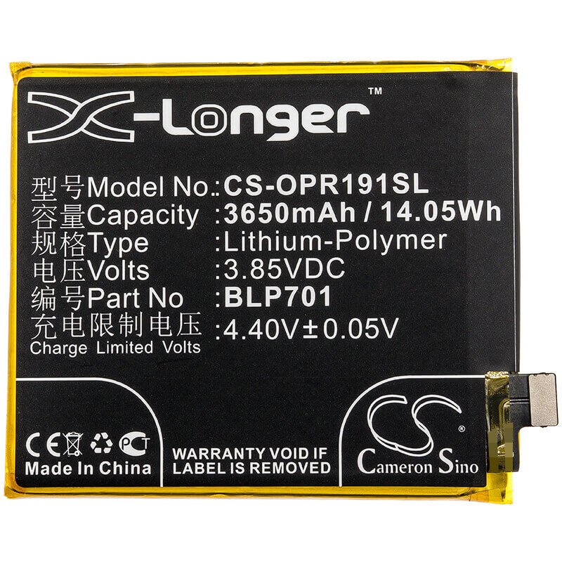 3.85V, Li-Polymer, 3650mAh, SmartPhone battery fits Oppo, Blp701, 1917, Cph1917, 14.05Wh Mobile, SmartPhone Cameron Sino Technology Limited (Smartphone)