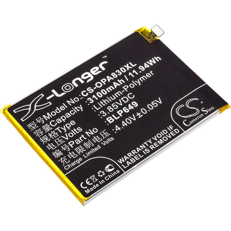 3.85V, Li-Polymer, 3100mAh, SmartPhone battery fits Oppo, Blp649, A1 Dual Sim, A1 Dual Sim Td-lte, 11.94Wh Mobile, SmartPhone Cameron Sino Technology Limited (Smartphone)