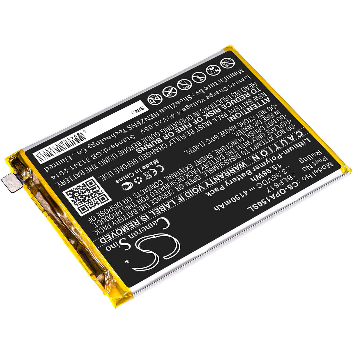 3.85V, Li-Polymer, 4150mAh, SmartPhone battery fits Oppo, Blp817, A15, A15 2020, 15.98Wh Mobile, SmartPhone Cameron Sino Technology Limited (Smartphone)