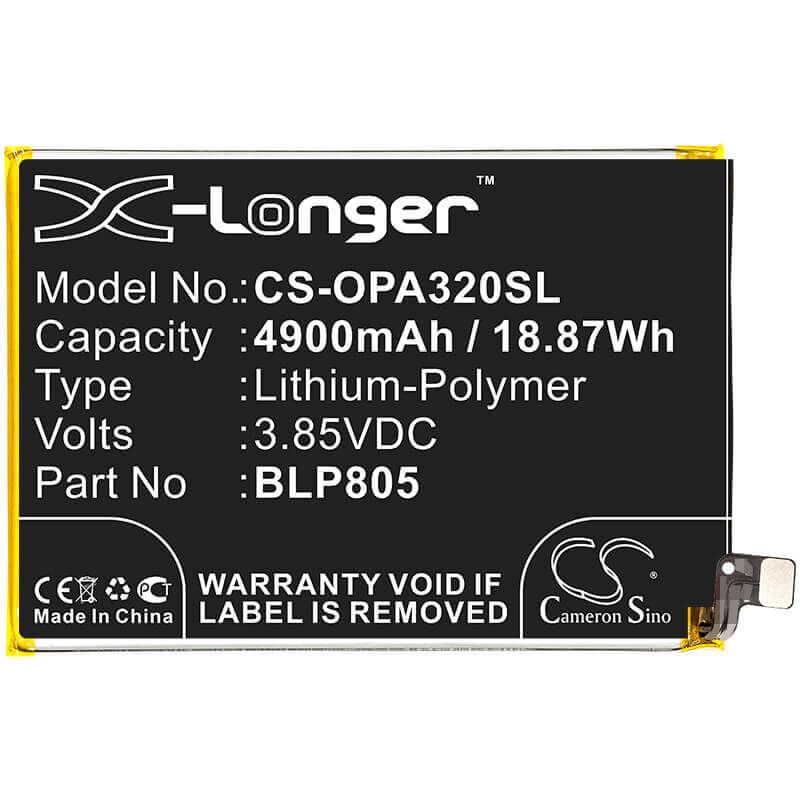 3,85V, Li-Polymer, 4900mAh, batterie de smartphone compatible avec Oppo, Blp805, A32, A53, 18,87Wh Mobile, Smartphone Cameron Sino Technology Limited (Smartphone)