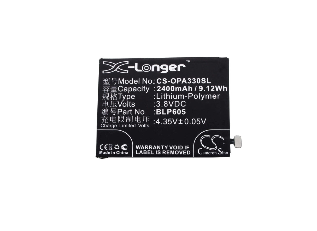 3.8V, Li-Polymer, 2400mAh, SmartPhone battery fits Oppo, Blp605, A33, A33c, 9.12Wh Mobile, SmartPhone Cameron Sino Technology Limited (Smartphone)
