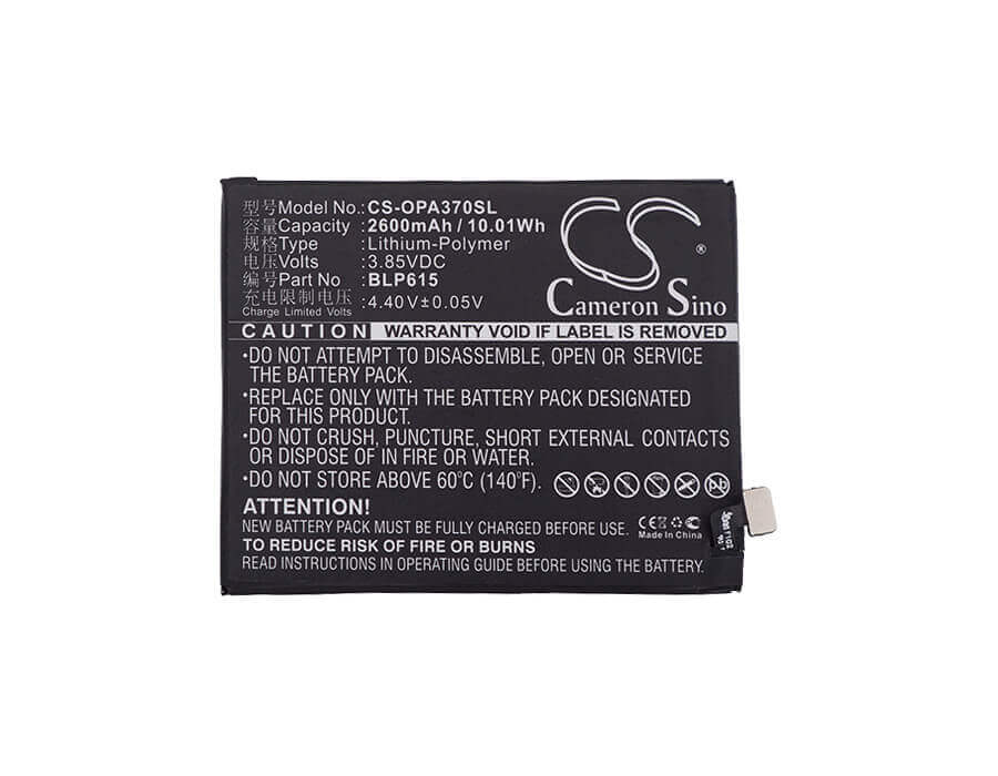 3.85V, Li-Polymer, 2600mAh, SmartPhone battery fits Oppo, Blp615, A37, A37 Dual Sim Td-lte, 10.01Wh Mobile, SmartPhone Cameron Sino Technology Limited (Smartphone)