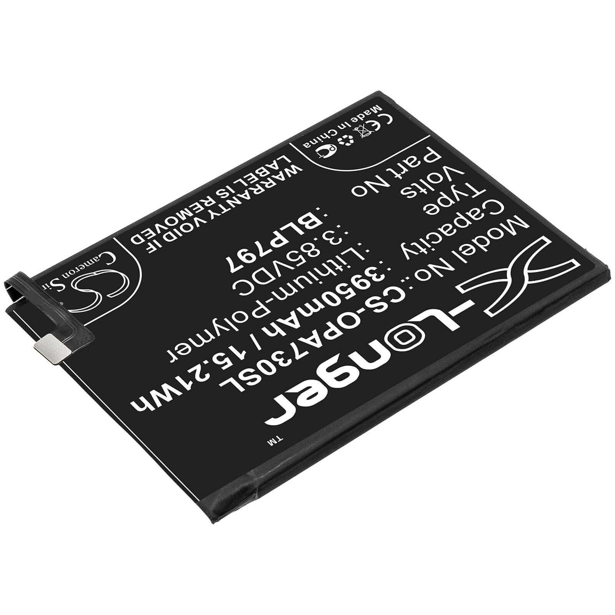 3.85V, Li-Polymer, 3950mAh, SmartPhone battery fits Oppo, Blp797, A72 5g, A73 5g, 15.21Wh Mobile, SmartPhone Cameron Sino Technology Limited (Smartphone)