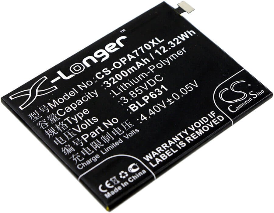 3.85V, Li-Polymer, 3200mAh, SmartPhone battery fits Oppo, Blp631, A73, A73 Dual Sim, 12.32Wh Mobile, SmartPhone Cameron Sino Technology Limited (Smartphone)