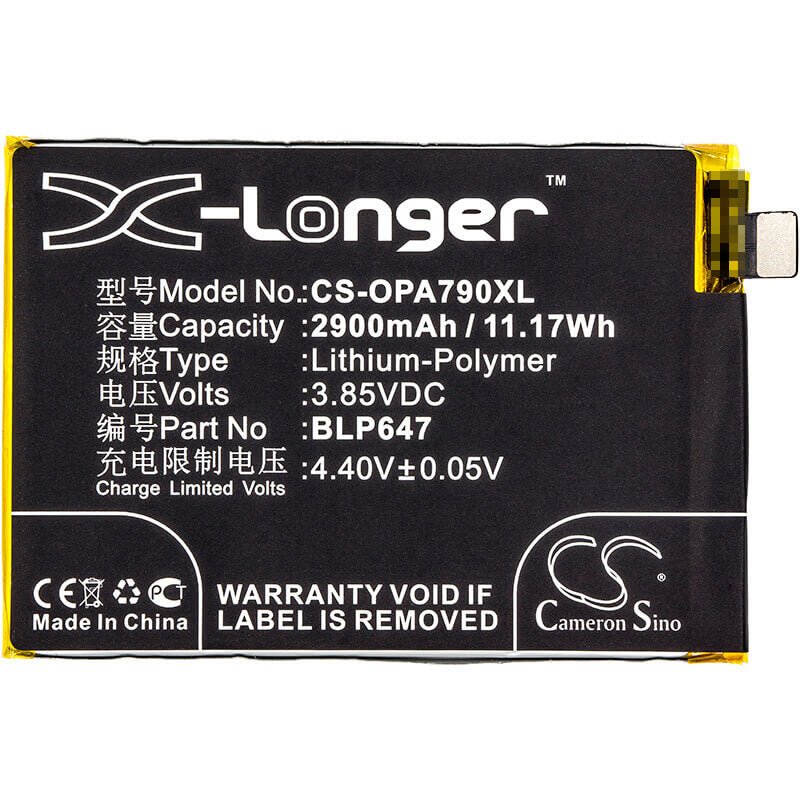 3.85V, Li-Polymer, 2900mAh, SmartPhone battery fits Oppo, Blp647, A79, A79k, 11.17Wh Mobile, SmartPhone Cameron Sino Technology Limited (Smartphone)