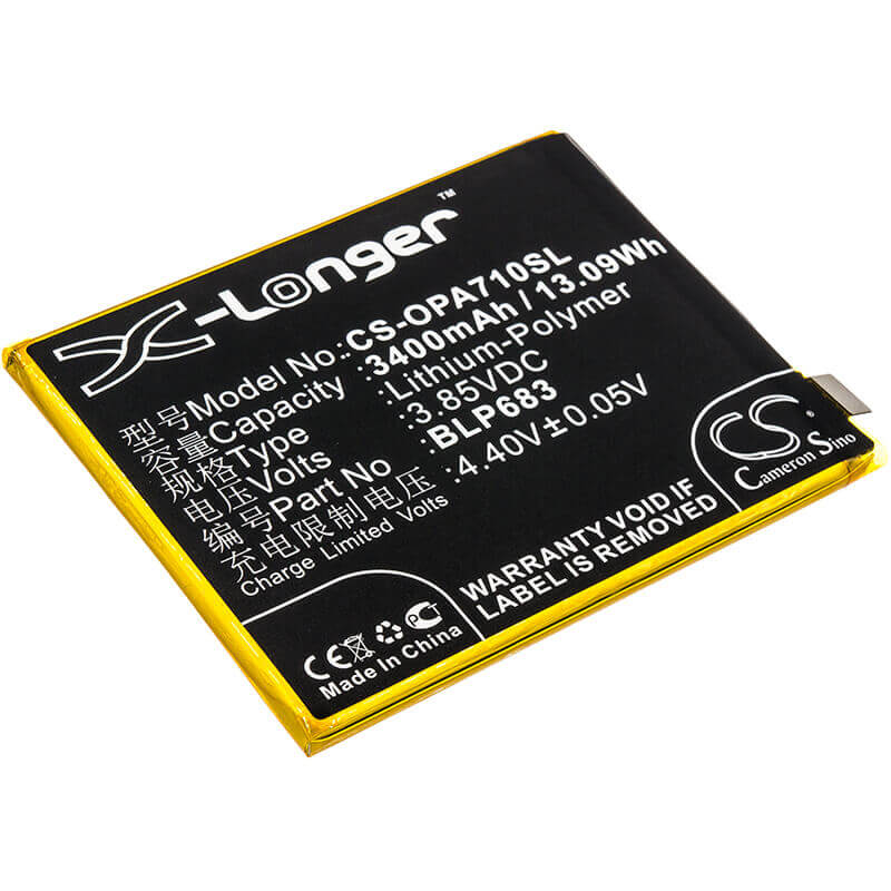 3.85V, Li-Polymer, 3400mAh, SmartPhone battery fits Oppo, Blp683, A7x, A7x Dual Sim, 13.09Wh Mobile, SmartPhone Cameron Sino Technology Limited (Smartphone)