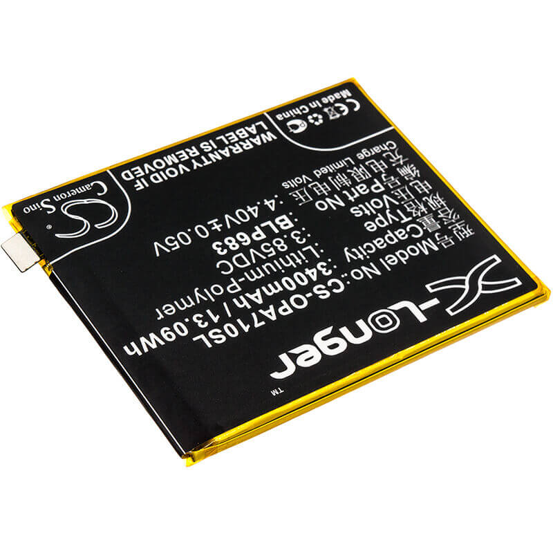 3.85V, Li-Polymer, 3400mAh, SmartPhone battery fits Oppo, Blp683, A7x, A7x Dual Sim, 13.09Wh Mobile, SmartPhone Cameron Sino Technology Limited (Smartphone)