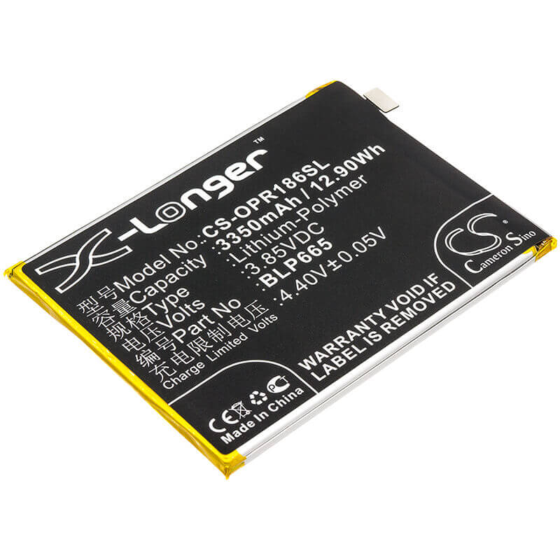 3.85V, Li-Polymer, 3350mAh, SmartPhone battery fits Oppo, Blp665, Cph1859, Cph1861, 12.9Wh Mobile, SmartPhone Cameron Sino Technology Limited (Smartphone)