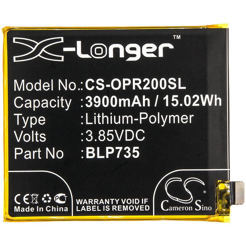 3.85V, Li-Polymer, 3900mAh, SmartPhone battery fits Oppo, Blp735, Cph1907, Cph1989, 15.02Wh Mobile, SmartPhone Cameron Sino Technology Limited (Smartphone)