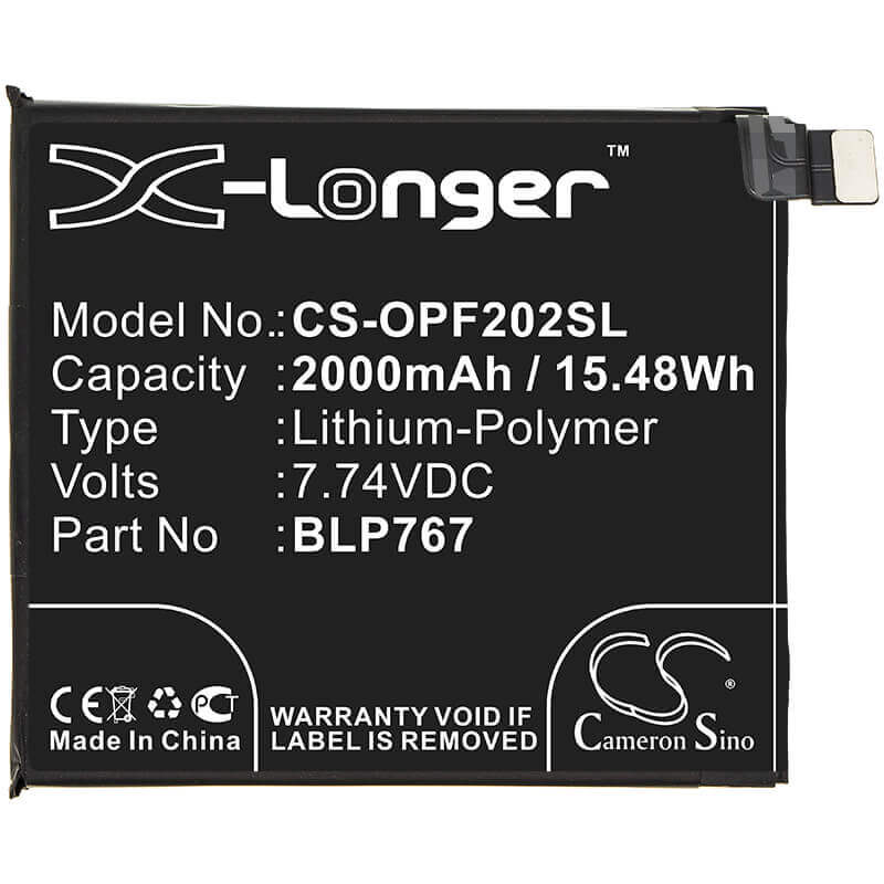 7,74V, Li-Polymère, 2000mAh, batterie de smartphone compatible Oppo, Blp767, Cph2025, Find X2 Pro, 15,48Wh Mobile, Smartphone Cameron Sino Technology Limited (Smartphone)