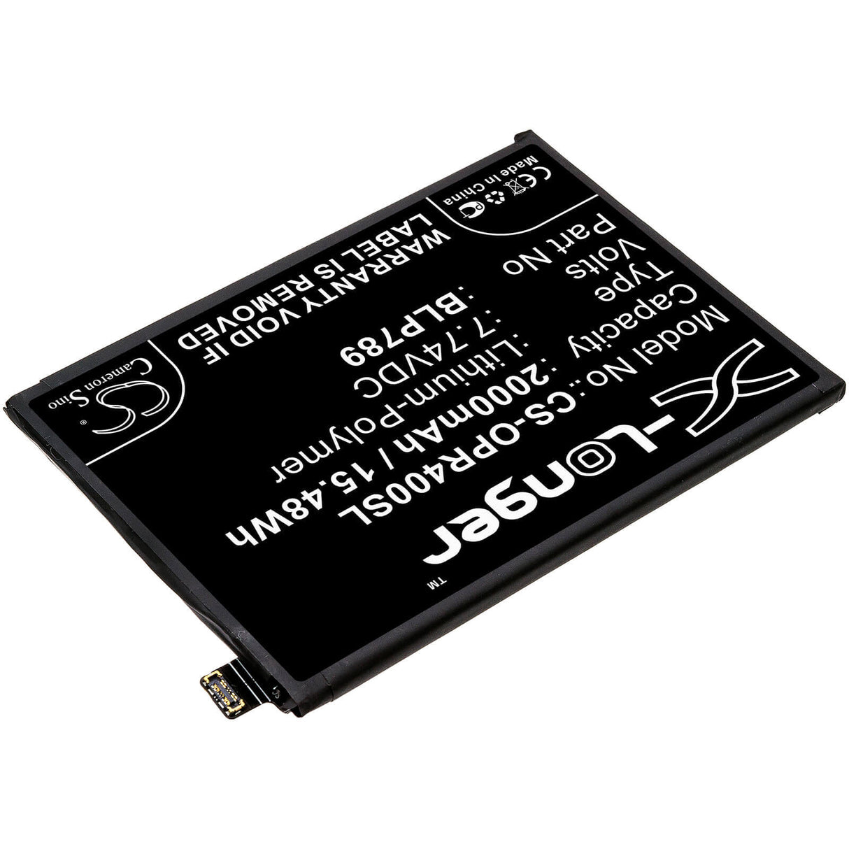 7.74V, Li-Polymer, 2000mAh, SmartPhone battery fits Oppo, Blp789, Cph2091, Pdpm00, 15.48Wh Mobile, SmartPhone Cameron Sino Technology Limited (Smartphone)