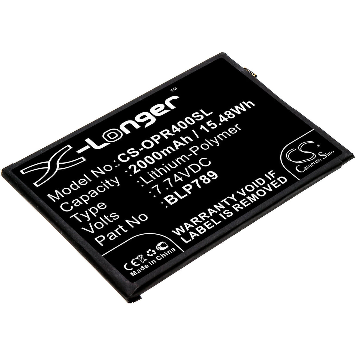 7.74V, Li-Polymer, 2000mAh, SmartPhone battery fits Oppo, Blp789, Cph2091, Pdpm00, 15.48Wh Mobile, SmartPhone Cameron Sino Technology Limited (Smartphone)