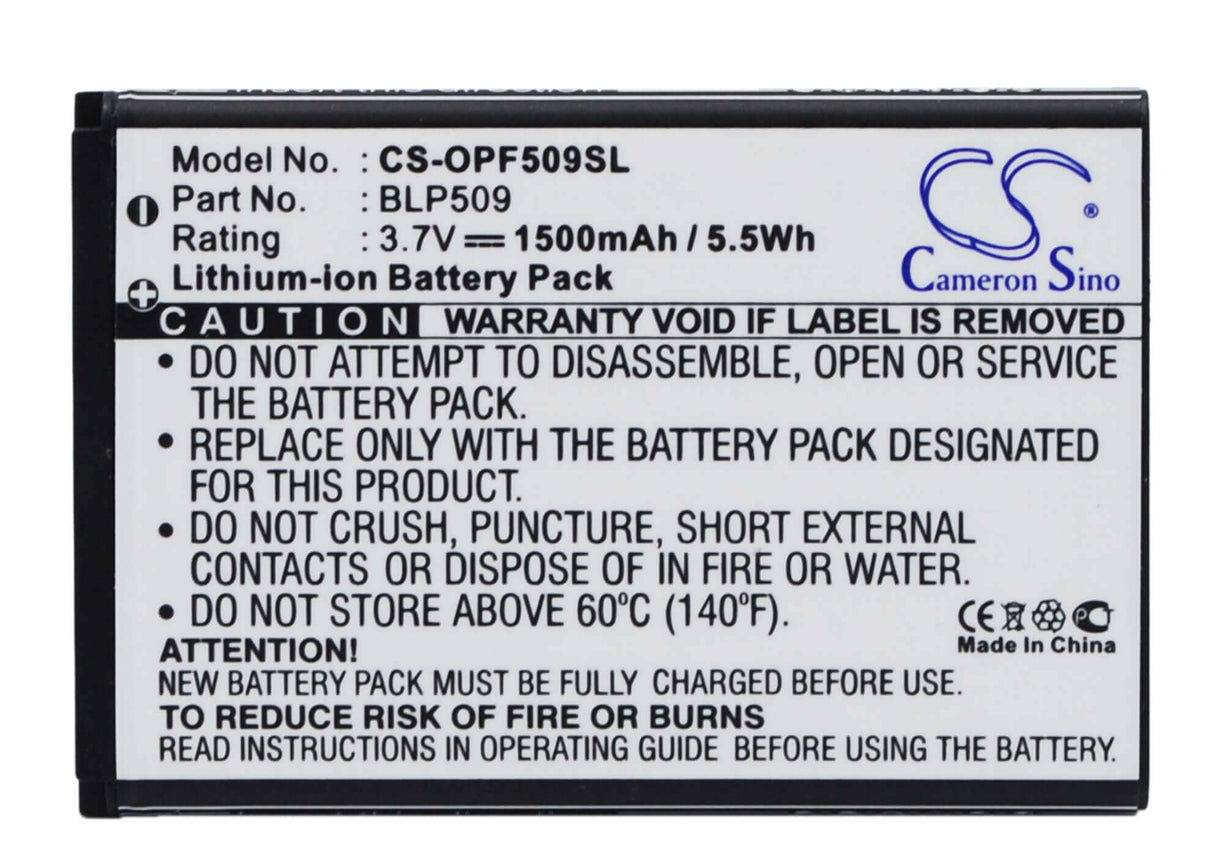 3.7V, Li-ion, 1500mAh, SmartPhone battery fits Oppo, Blp509, F29, 5.55Wh Mobile, SmartPhone Cameron Sino Technology Limited (Suspended)