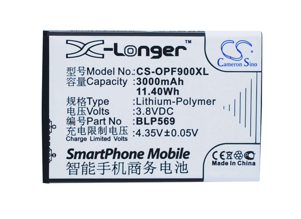3,8V, Li-Polymer, 3000mAh, batterie de smartphone compatible avec Oppo, Blp569, Find 7, Find 7 Lite, 11,4Wh Mobile, SmartPhone Cameron Sino Technology Limited (Smartphone)