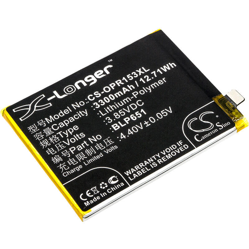 3.85V, Li-Polymer, 3300mAh, SmartPhone battery fits Oppo, Blp651, Paam00, Paat00, 12.71Wh Mobile, SmartPhone Cameron Sino Technology Limited (Smartphone)