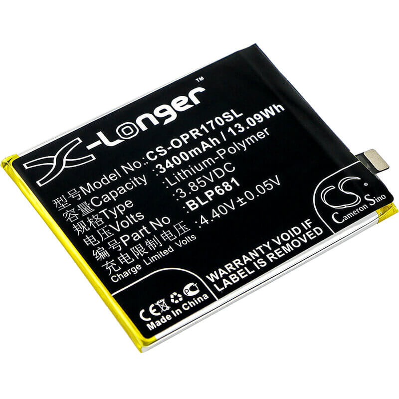 3.85V, Li-Polymer, 3400mAh, SmartPhone battery fits Oppo, Blp681, Pagt00, R17, 13.09Wh Mobile, SmartPhone Cameron Sino Technology Limited (Smartphone)