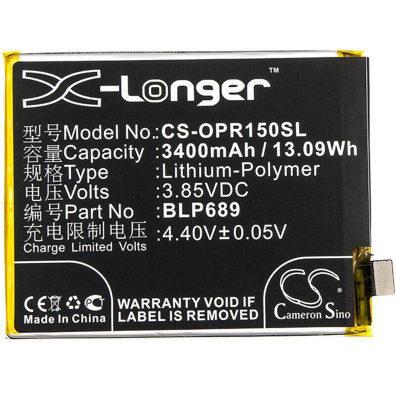 3.85V, Li-Polymer, 3400mAh, SmartPhone battery fits Oppo, Blp689, Pbcm10, Pbct10, 13.09Wh Mobile, SmartPhone Cameron Sino Technology Limited (Smartphone)