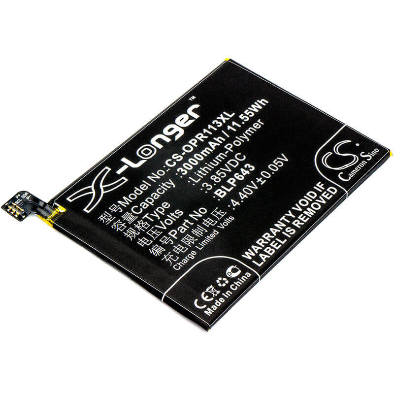 3.85V, Li-Polymer, 3000mAh, SmartPhone battery fits Oppo, Blp643, Cph1719, R11s, 11.55Wh Mobile, SmartPhone Cameron Sino Technology Limited (Smartphone)