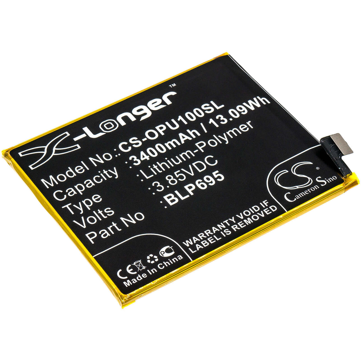 3.85V, Li-Polymer, 3400mAh, SmartPhone battery fits Oppo, Blp695, R1833, Realme U1, 13.09Wh Mobile, SmartPhone Cameron Sino Technology Limited (Smartphone)