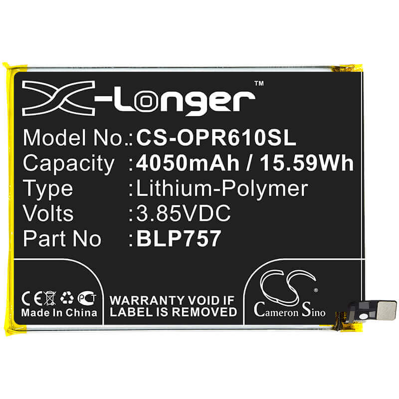 3.85V, Li-Polymer, 4050mAh, SmartPhone battery fits Oppo, Blp757, R2002, Realme 6, 15.59Wh Mobile, SmartPhone Cameron Sino Technology Limited (Smartphone)
