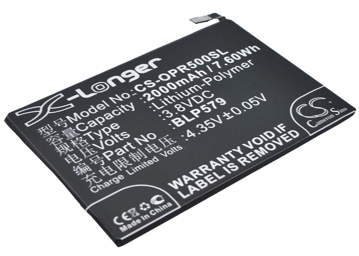 3.8V, Li-Polymer, 2000mAh, SmartPhone battery fits Oppo, Blp579, R5, R8107, 7.6Wh Mobile, SmartPhone Cameron Sino Technology Limited (Smartphone)