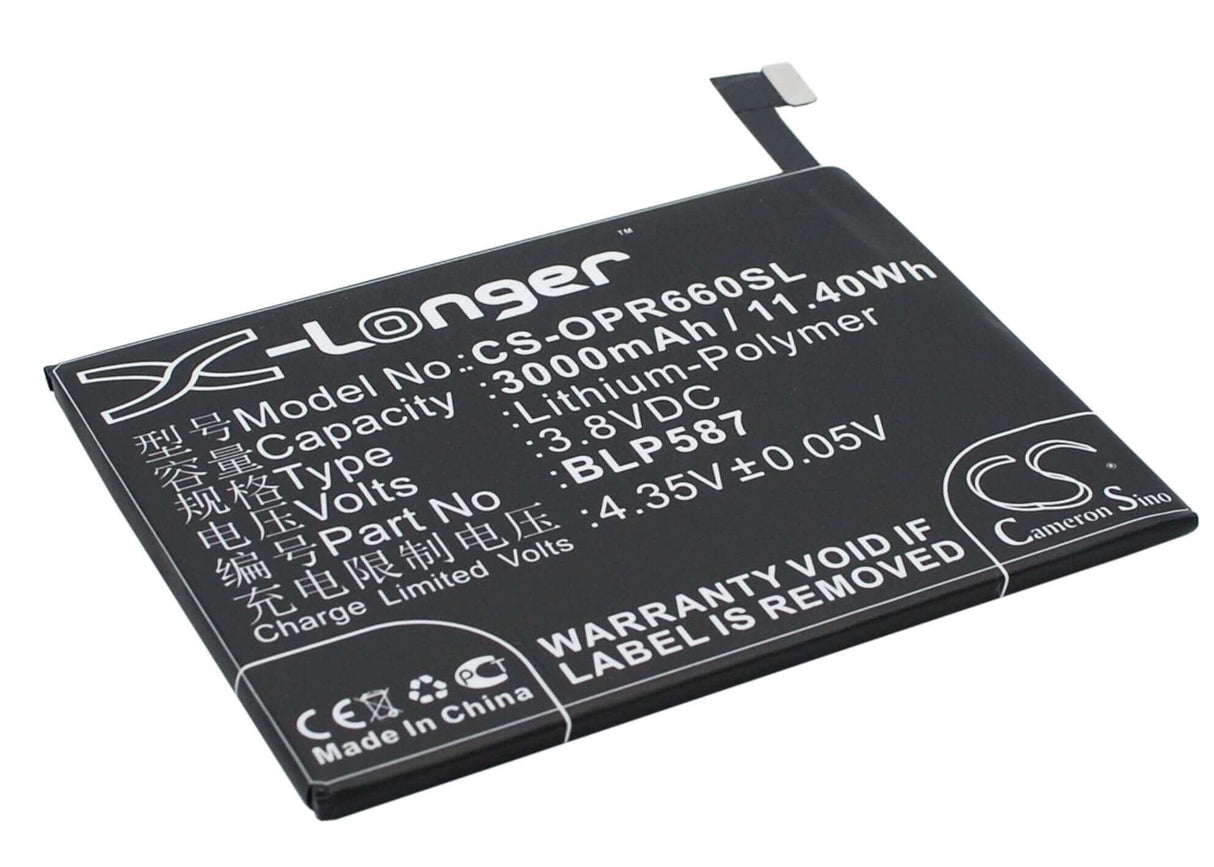 3.8V, Li-Polymer, 3000mAh, SmartPhone battery fits Oppo, Blp585, R6607, U3, 11.4Wh Mobile, SmartPhone Cameron Sino Technology Limited (Smartphone)
