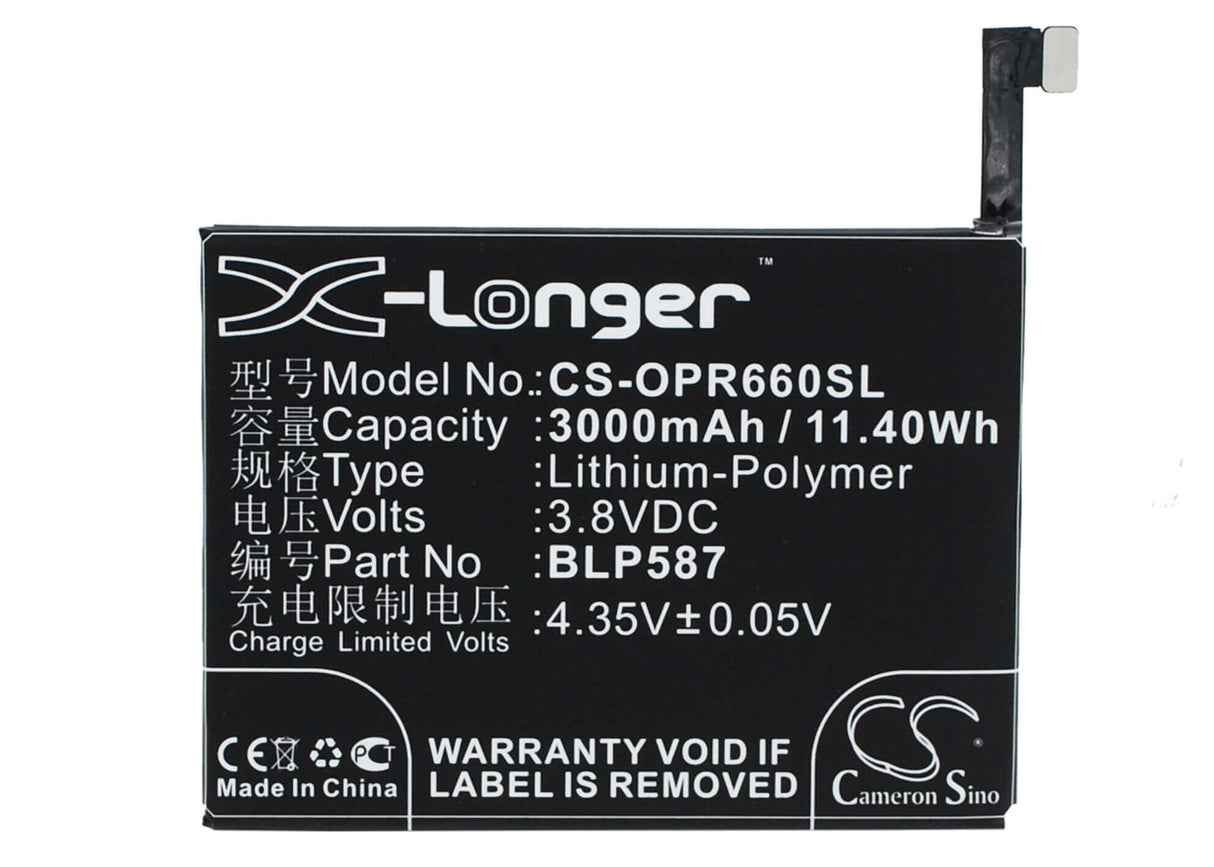 3.8V, Li-Polymer, 3000mAh, SmartPhone battery fits Oppo, Blp585, R6607, U3, 11.4Wh Mobile, SmartPhone Cameron Sino Technology Limited (Smartphone)