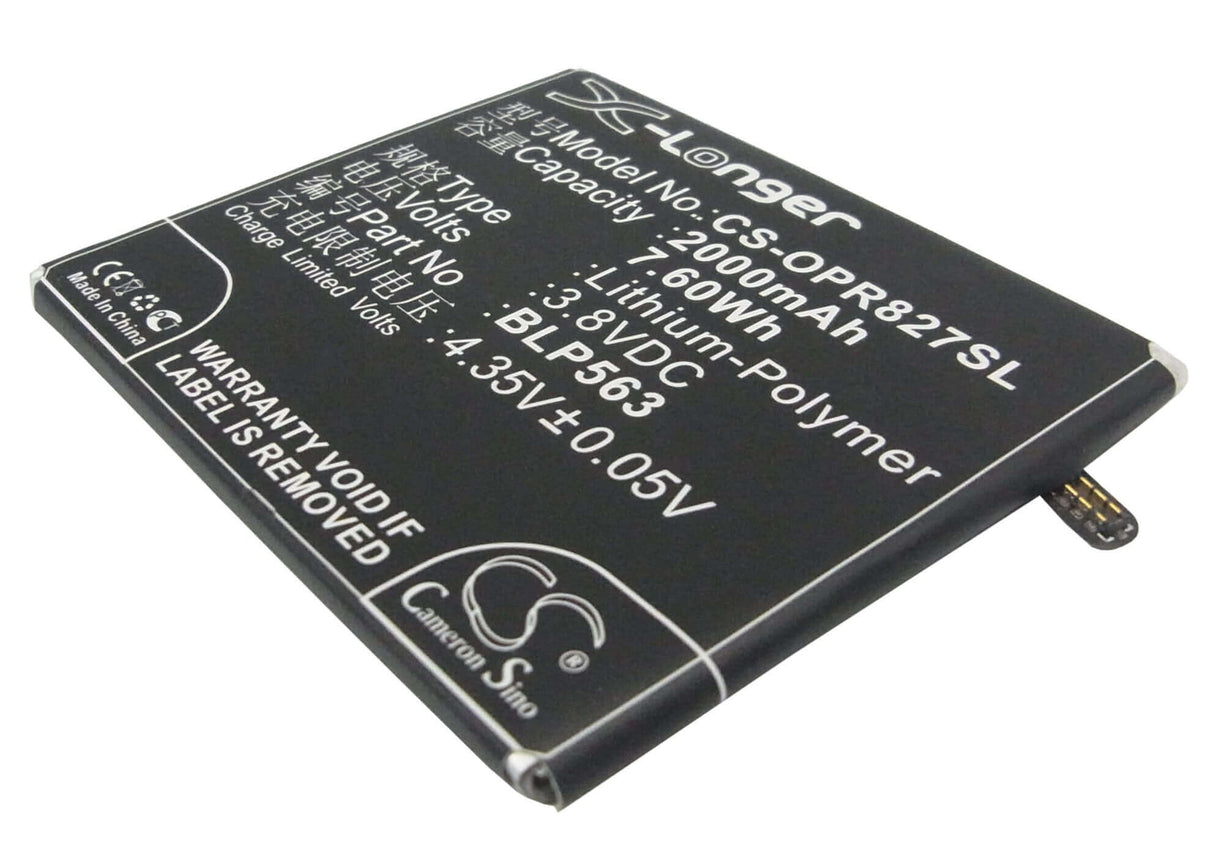 3.8V, Li-Polymer, 2000mAh, batterie de smartphone compatible avec Oppo, Blp563, R827, R827t, 7.6Wh Mobile, SmartPhone Cameron Sino Technology Limited (Suspendu)