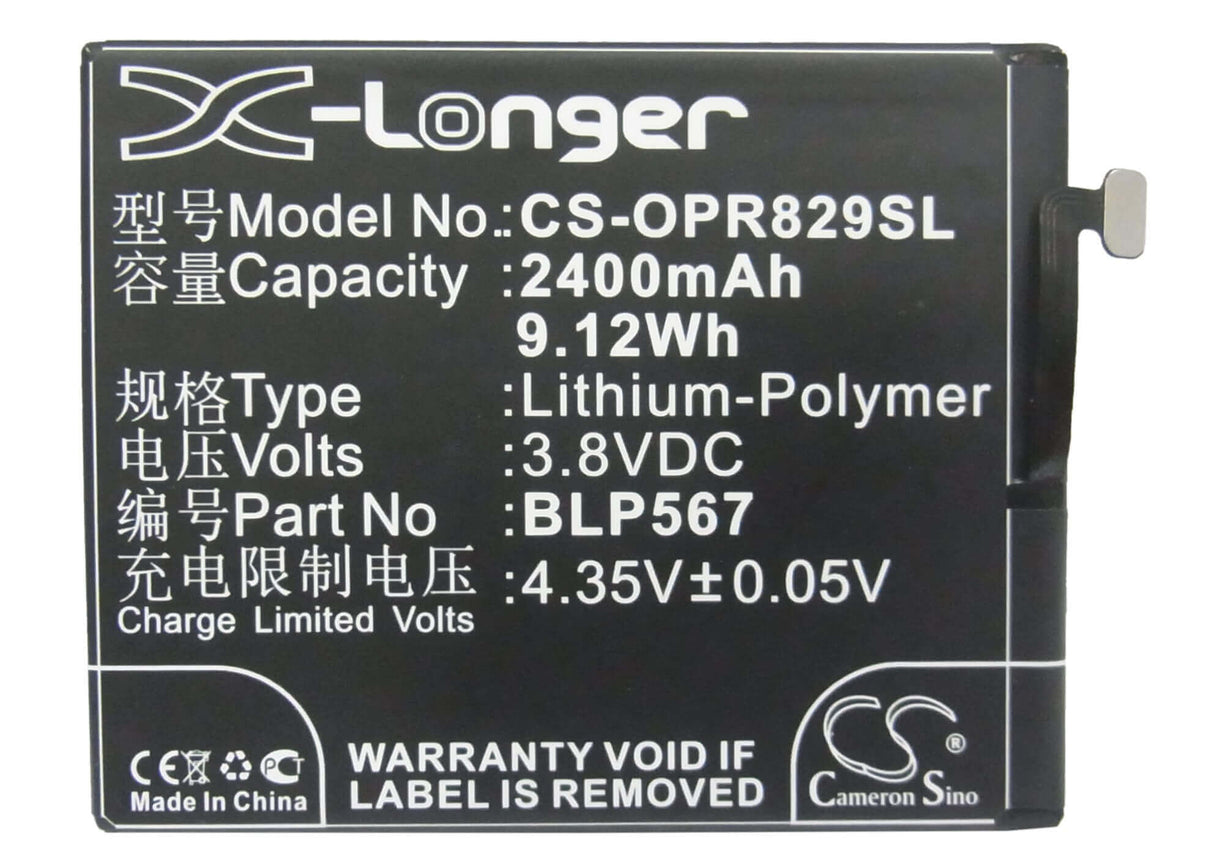 3,8V, Li-Polymer, 2400mAh, batterie de smartphone compatible avec Oppo, Blp567, R1, R1k, 9,12Wh Mobile, Smartphone Cameron Sino Technology Limited (Smartphone)