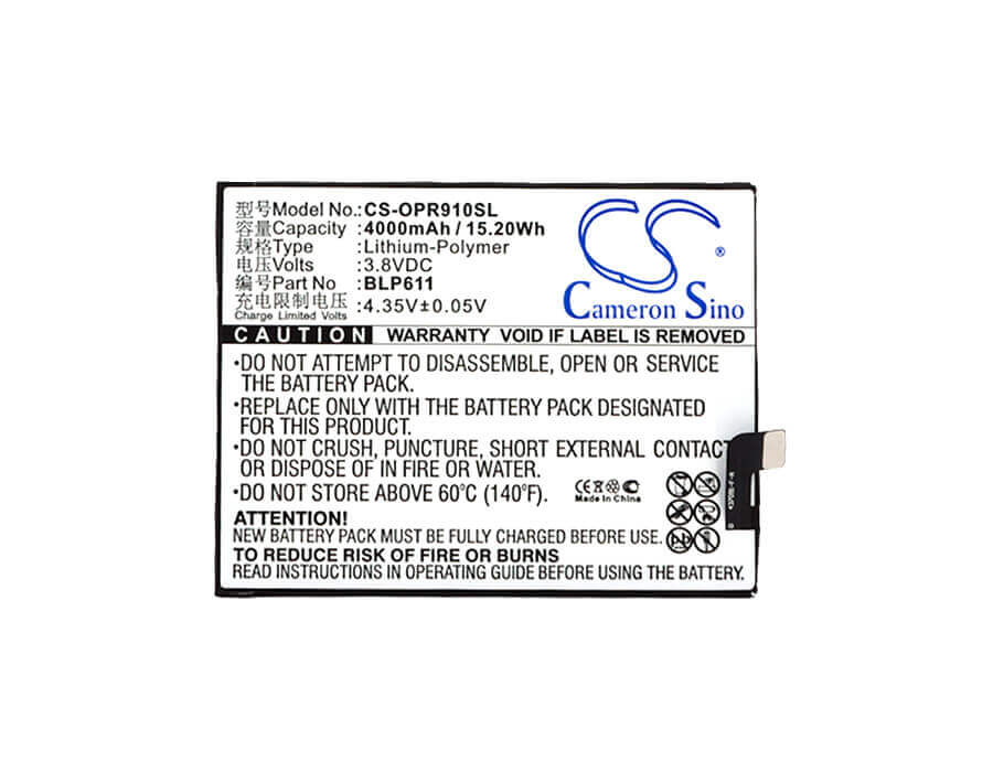 3,8V, Li-Polymer, 4000mAh, batterie de smartphone compatible avec Oppo, Blp611, R9 Plus, R9 Plus Dual Sim, 15,2Wh Mobile, SmartPhone Cameron Sino Technology Limited (Suspendu)