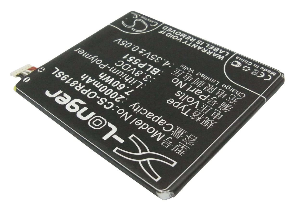 3,8V, Li-Polymère, 2000mAh, Batterie de smartphone compatible avec Oppo, Blp551, Find Mirror, Find Muse, 7,6Wh Mobile, Smartphone Cameron Sino Technology Limited (Suspendu)