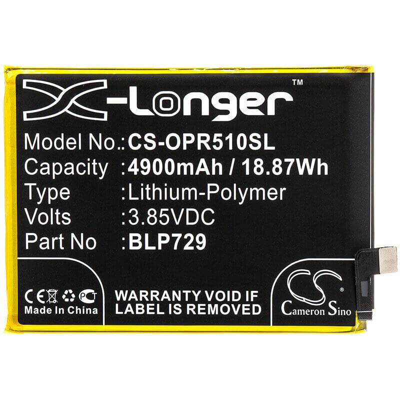 3.85V, Li-Polymer, 4900mAh, SmartPhone battery fits Oppo, Blp729, Realme 5, Realme 5i, 18.87Wh Mobile, SmartPhone Cameron Sino Technology Limited (Smartphone)