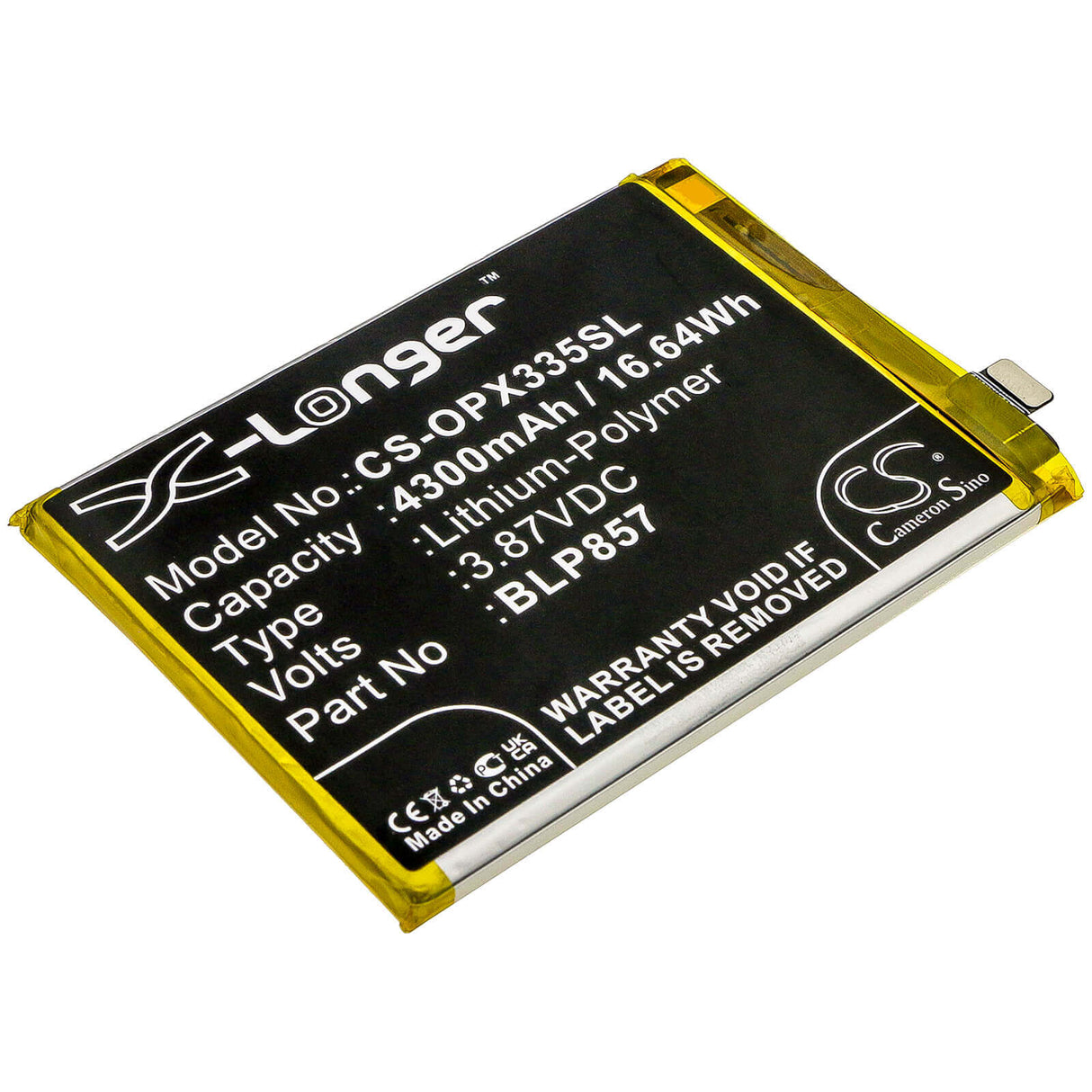 3.87V, Li-Polymer, 4300mAh, SmartPhone battery fits Oppo, Blp857, Realme Gt Neo, Realme Gt Neo 5g 2021, 16.64Wh Mobile, SmartPhone Cameron Sino Technology Limited (Smartphone)