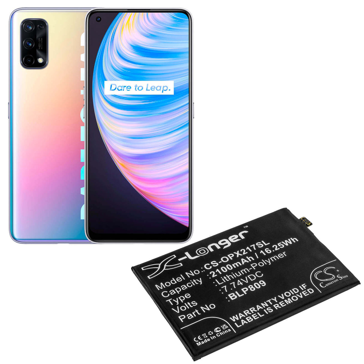 7.74V, Li-Polymer, 2100mAh, SmartPhone battery fits Oppo, Blp809, Realme Q2 Pro, Rmx2173, 16.25Wh Mobile, SmartPhone Cameron Sino Technology Limited (Smartphone)
