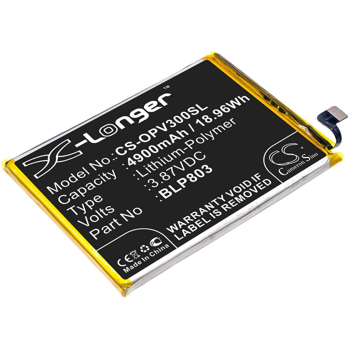 3,87V, Li-Polymère, 4900mAh, batterie de smartphone compatible avec Oppo, Blp803, Realme V3, 18,96Wh Mobile, Smartphone Cameron Sino Technology Limited (Smartphone)