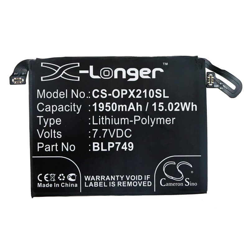 7.7V, Li-Polymer, 1950mAh, SmartPhone battery fits Oppo, Blp749, Relme X2 Pro, Rmx1931, 15.02Wh Mobile, SmartPhone Cameron Sino Technology Limited (Smartphone)