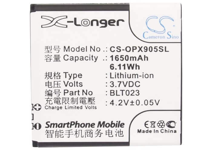 3.7V, Li-ion, 1650mAh, SmartPhone battery fits Oppo, Blt023, A91, R807, 6.11Wh Mobile, SmartPhone Cameron Sino Technology Limited (Suspended)