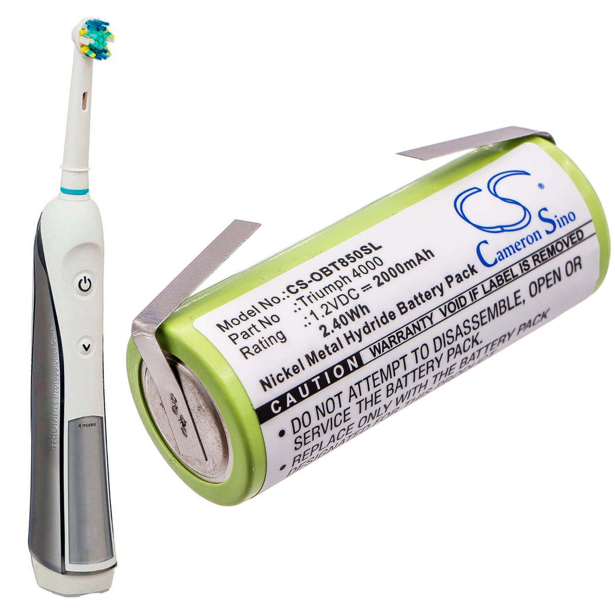 1,2V, Ni-MH, 2000mAh, Batterie de brosse à dents compatible avec Oral-b, 3745, Triumph 4000, 2,4Wh Brosse à dents Cameron Sino Technology Limited