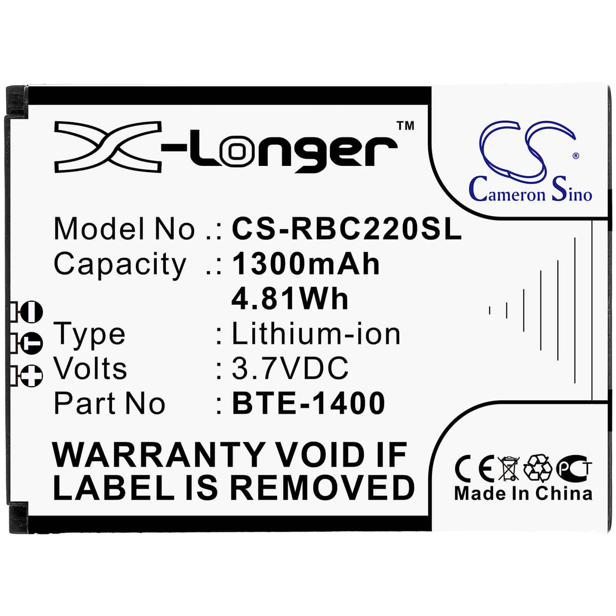 3.7V, Li-ion, 1300mAh, SmartPhone battery fits Ans, Orbic, Bte-1400, F30, 4.81Wh Mobile, SmartPhone Cameron Sino Technology Limited (Smartphone)